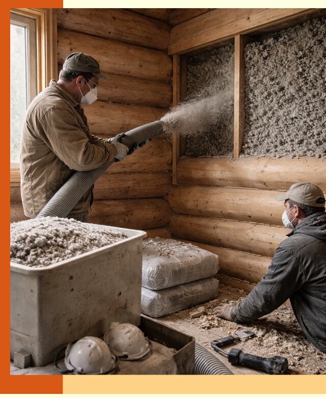 Утепление дома из бруса эковатой в Апатитах