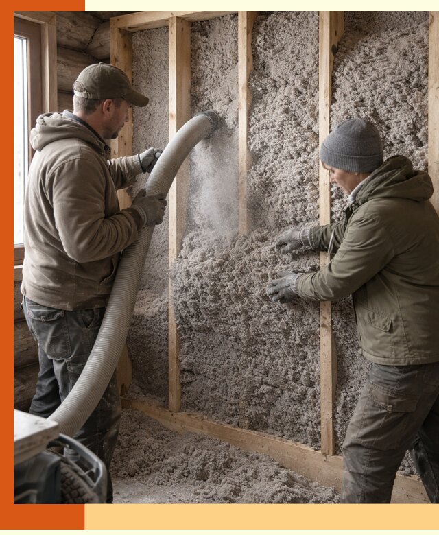 Утепление бревенчатого дома эковатой в Апатитах