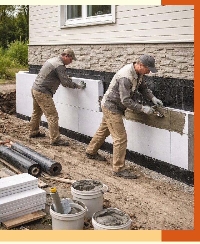 Утепление фундамента снаружи в Апатитах от 4356 руб. за м² | ТепломастерПтт