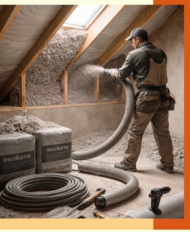 Утепление мансарды эковатой в Апатитах от 2282 руб/м2 — монтаж, задувка, цена | ТепломастерПтт