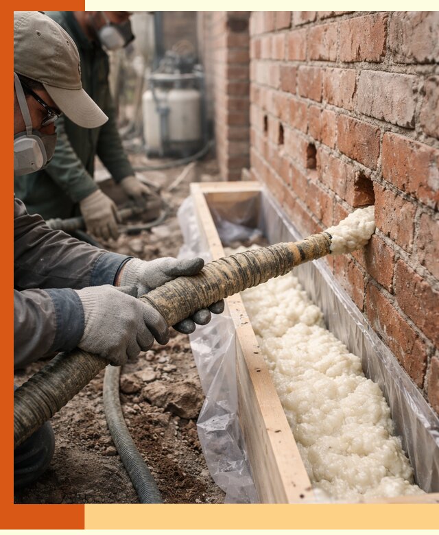 Заливка ППУ в пустоты кирпичной стены в Апатитах