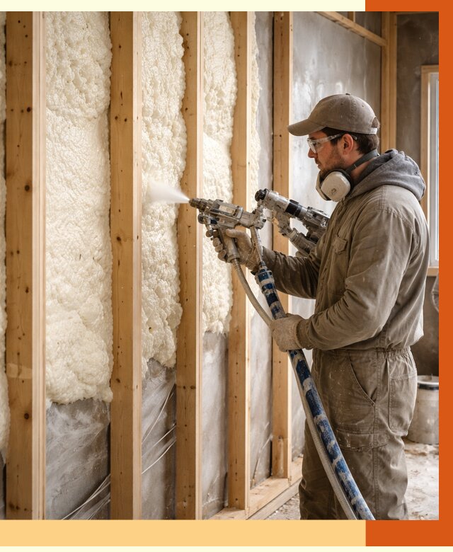 Утепление каркасной стены ППУ в Апатитах от 4408 руб./м2 под ключ | ТепломастерПтт