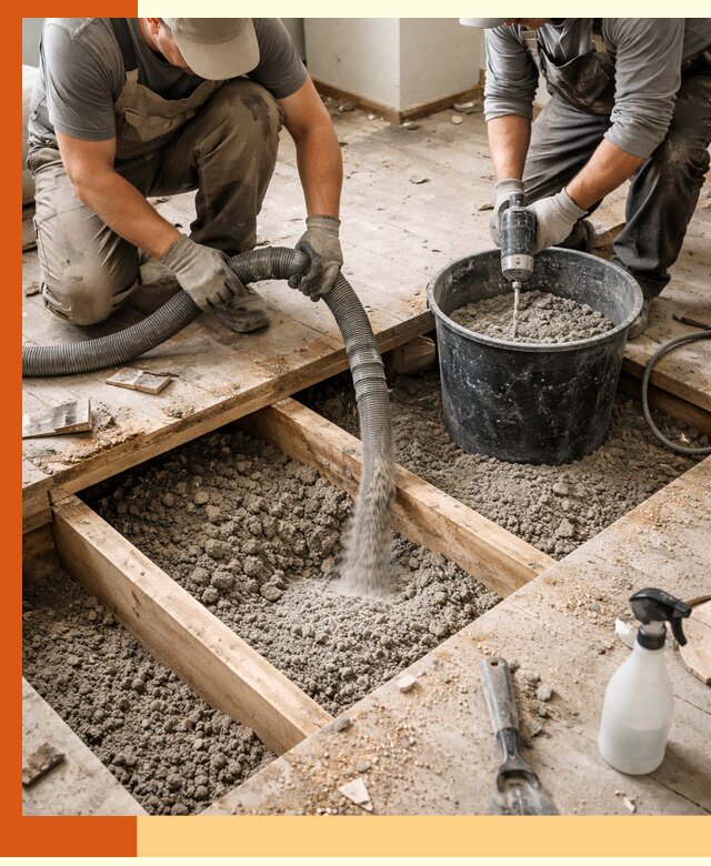 Заполнение пустот пола в Апатитах полиуретаном и пенополистиролом