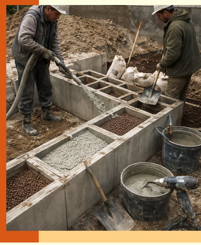 Заполнение полостей фундамента в Апатитах герметичным утеплением и повышением прочности