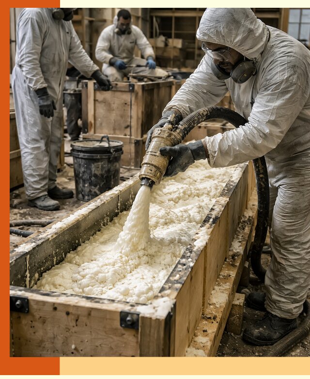 Заливка пенополиуретана в формы для утепления в Апатитах